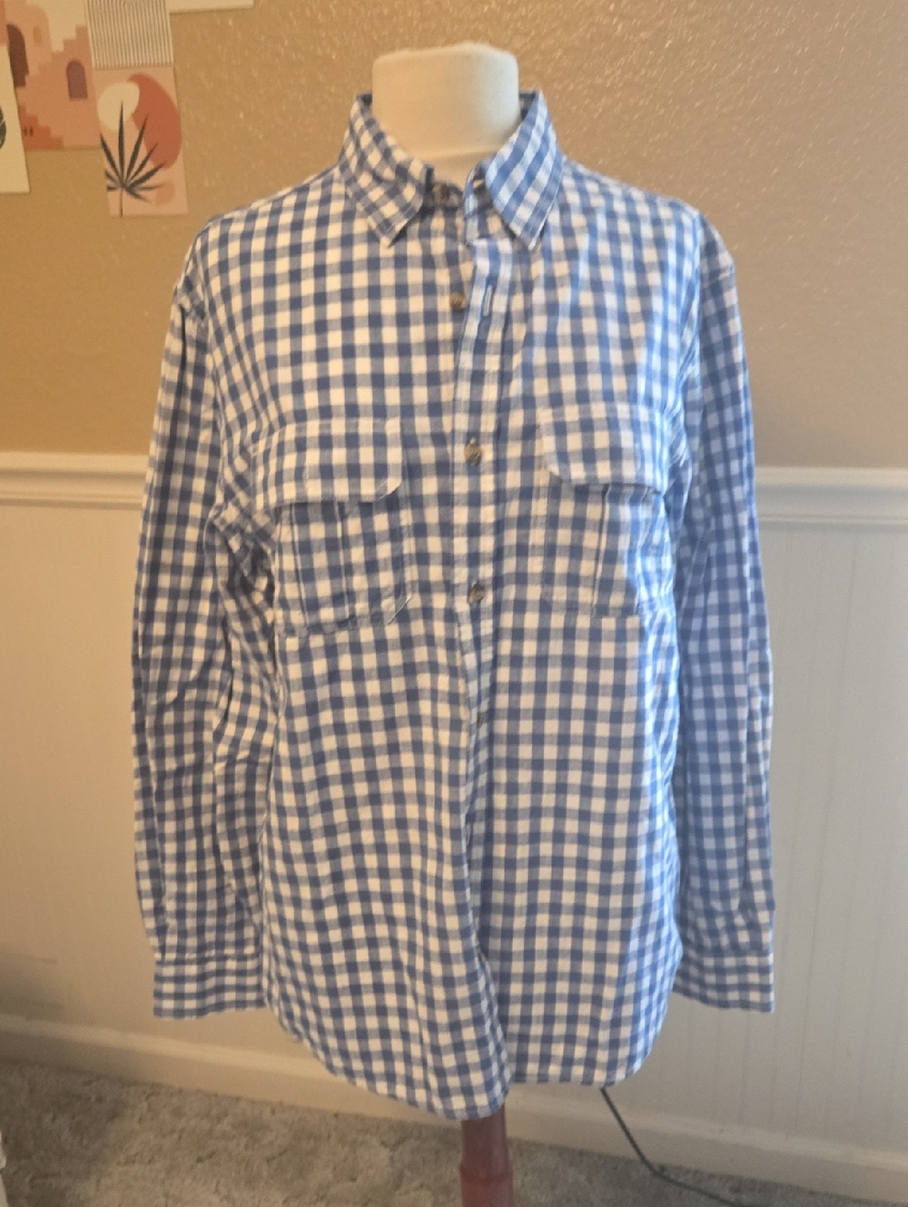 Old Navy Blue and White Gingham Button-Down Shirt